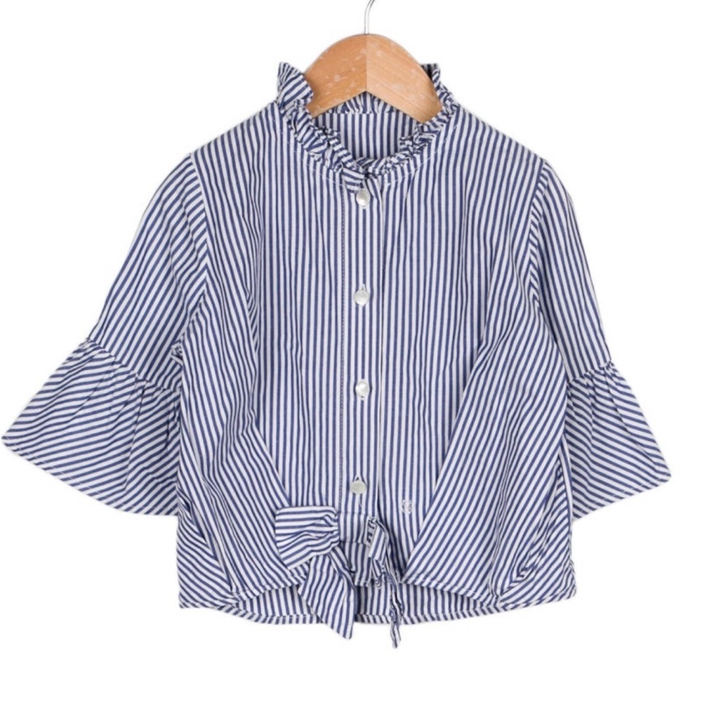 Lapin House girl’s blue-white striped blouse